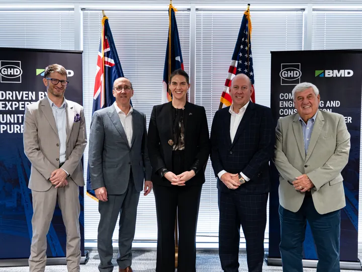 Left to right: Juan Zorrilla, Regional General Manager – Central US, GHD; Ted Whiton, Executive General Manager – US, GHD; Gabrielle Hall, Australian Consul-General and Trade and Investment Commissioner; Scott Power, CEO, BMD; Mick Power AM, Chairman, BMD